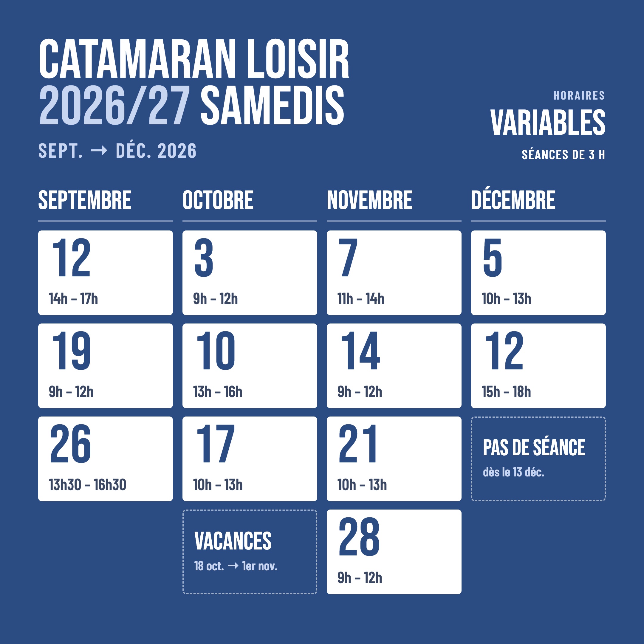 Les Plates 2026-27 - Catamaran Loisir · Samedis