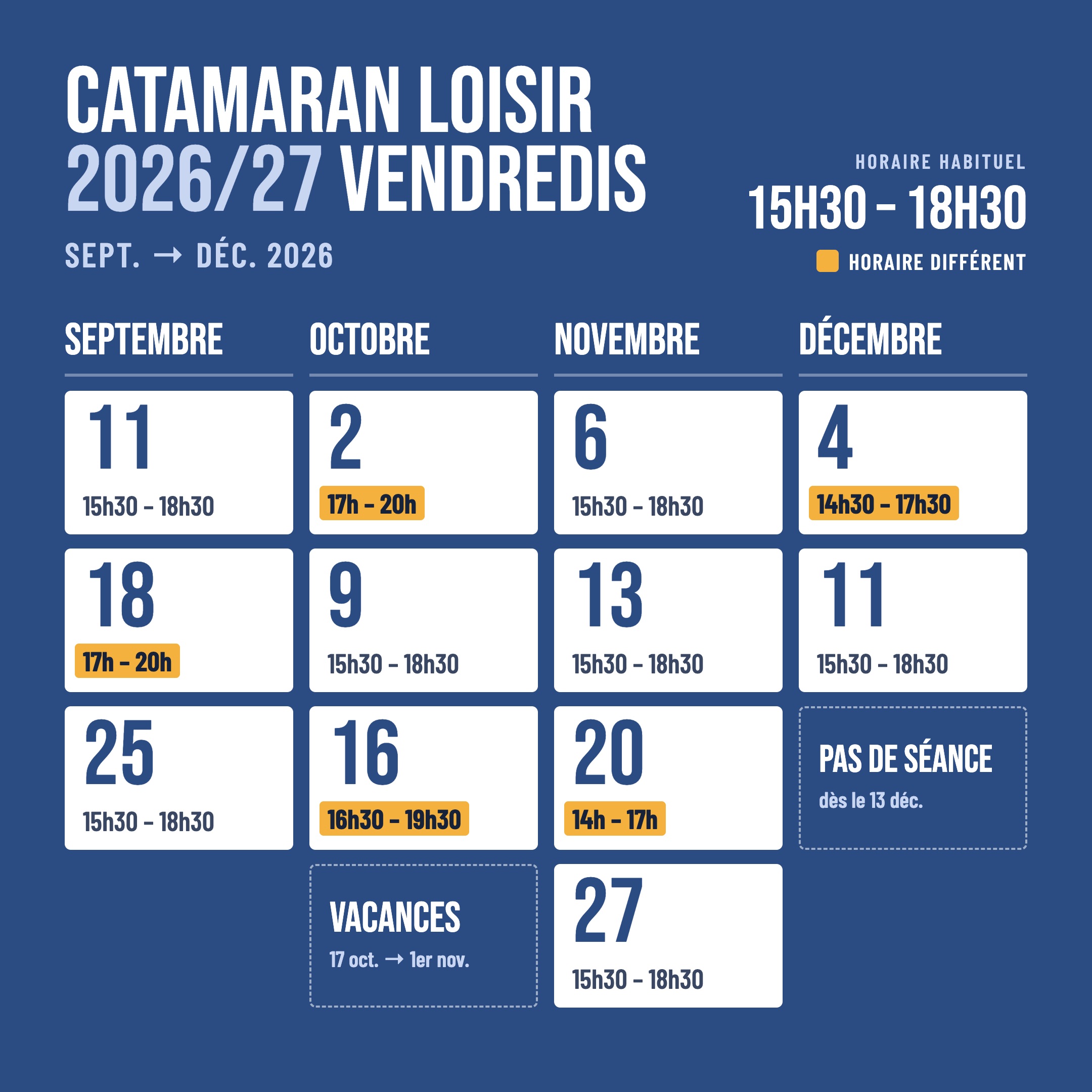 Les Plates 2026-27 - Catamaran Loisir · Vendredis