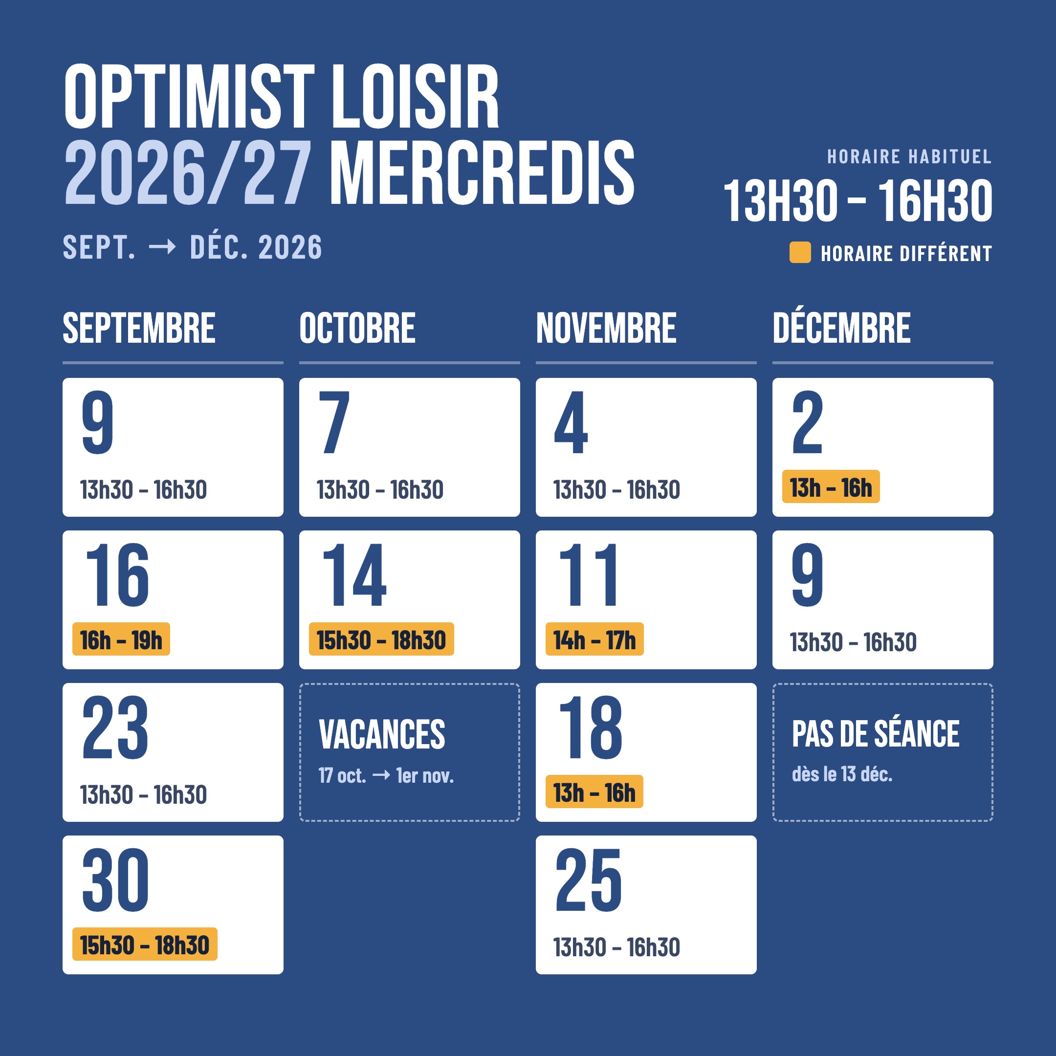 Les Plates 2026-27 - Optimist Loisir · Mercredis