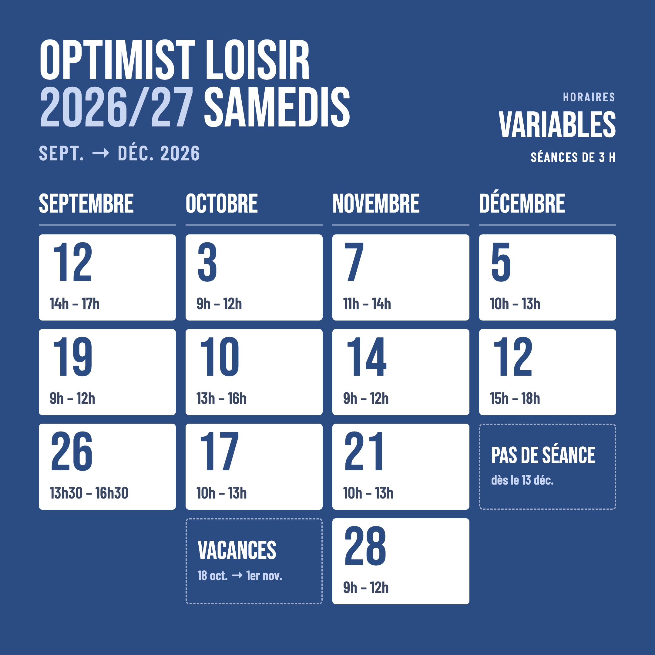 Les Plates 2026-27 - Optimist Loisir · Samedis
