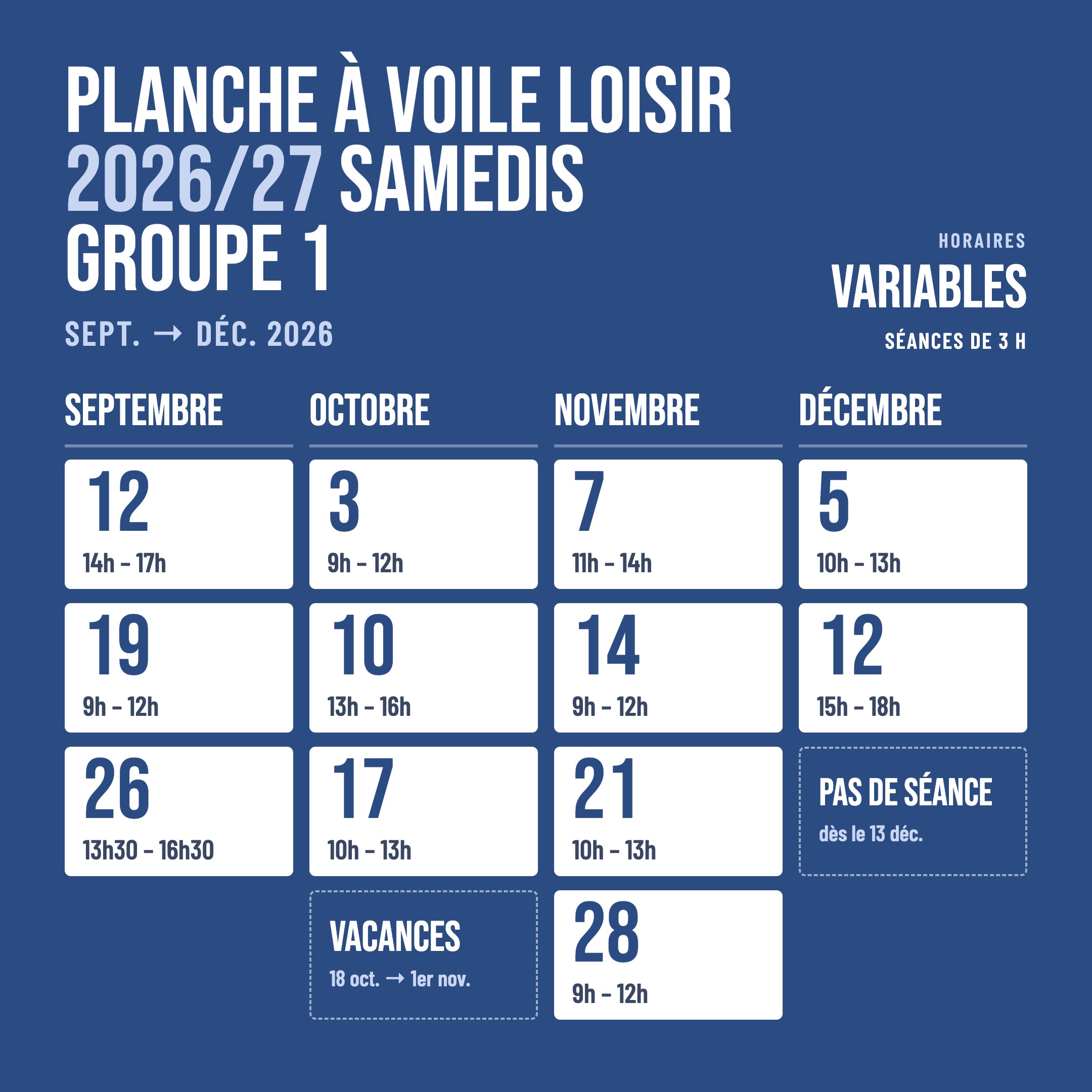 Les Plates 2026-27 - Planche à voile Loisir · Samedis Groupe 1