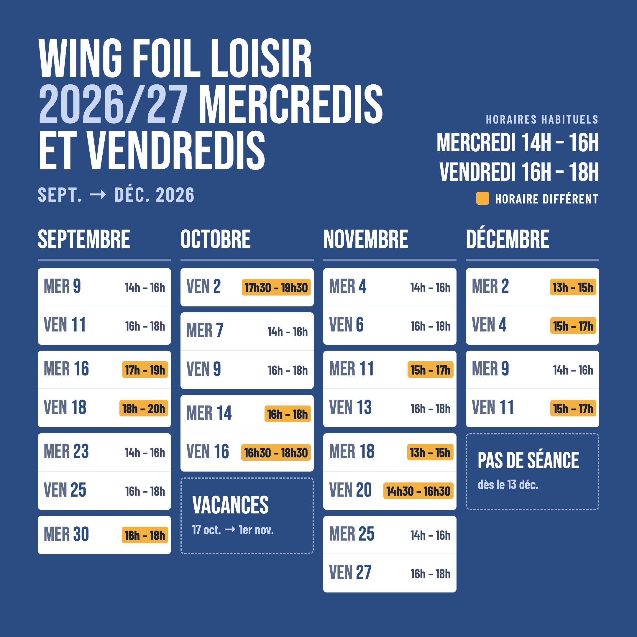 Les Plates 2026-27 - Wing Foil Loisir · Mercredis et Vendredis